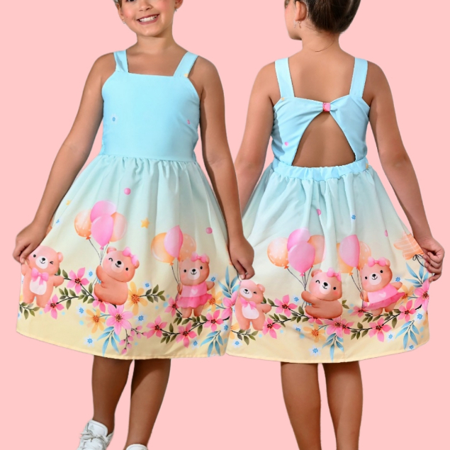 Vestido Infantil Menina Luxo Estampado Barrado Casual Princesa