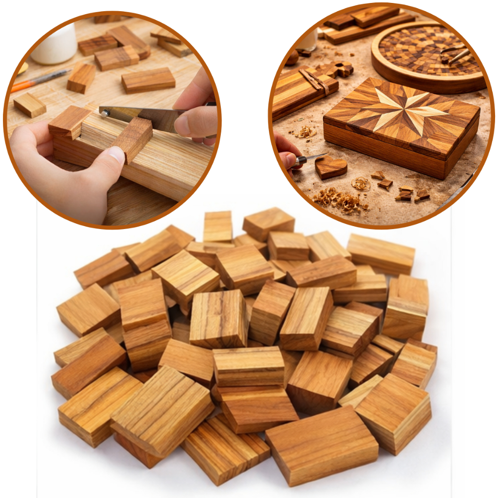 Retalhos Madeira Teca Natural Kit 50 Pedaços Blocos Artesanato Marchetaria DIY Corte Pequeno Entalhe