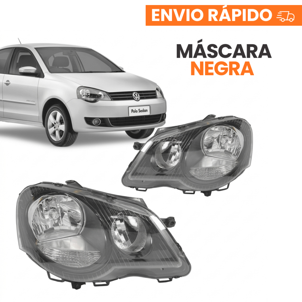 Farol Volkswagen Polo 2007 2008 2009 2010 2011 12 13 14 Mascara Negra