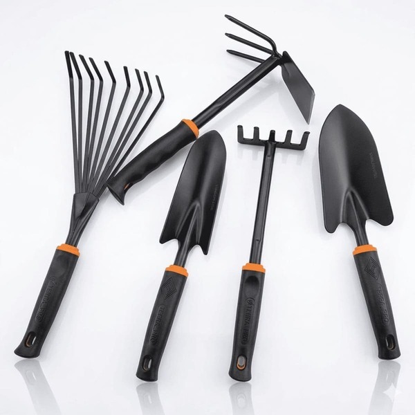 Kit de Jardinagem Com 5 Peças Grandes Com Pá Estreita e Larga, Enxada 2 em 1, Ancinho e Rastelo de mão, Alta Qualidade