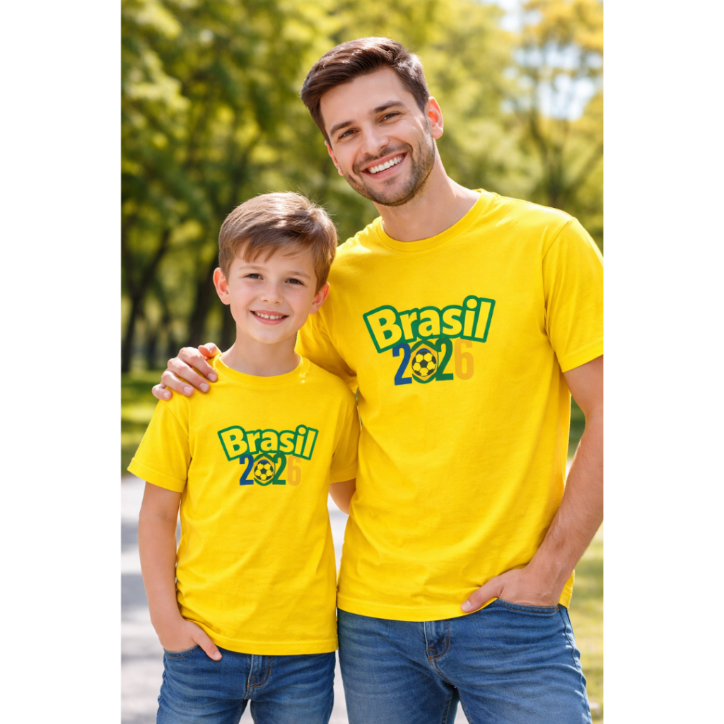 Kit Camiseta Masculino  Pai e Filho Brasil 2026 🇧🇷 | Tal Pai Tal Filho | 100% Algodão Premium | Adulto + Infantil
