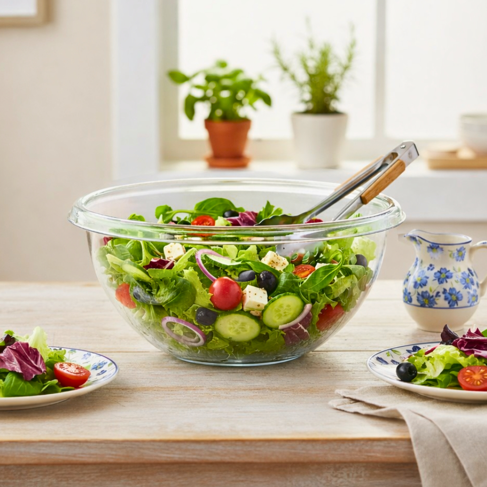 Saladeira Bowl Acrílico Redonda 7.8L 34cm Tigela Grande Cozinha Receita Mesa Posta Niquelart N440