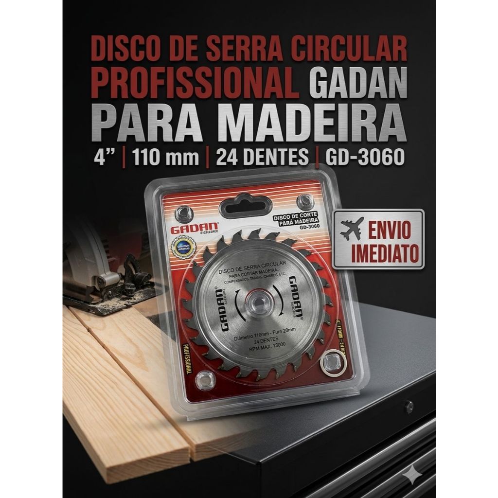 Disco de Serra Circular 4"  para Madeira – 110mm Furo 20mm 24 dentes – Profissional
