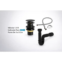 Kit, Valvula Clic Preta 1. 1/4 + Sifao Universal + Engate 40 Cm Cromado
