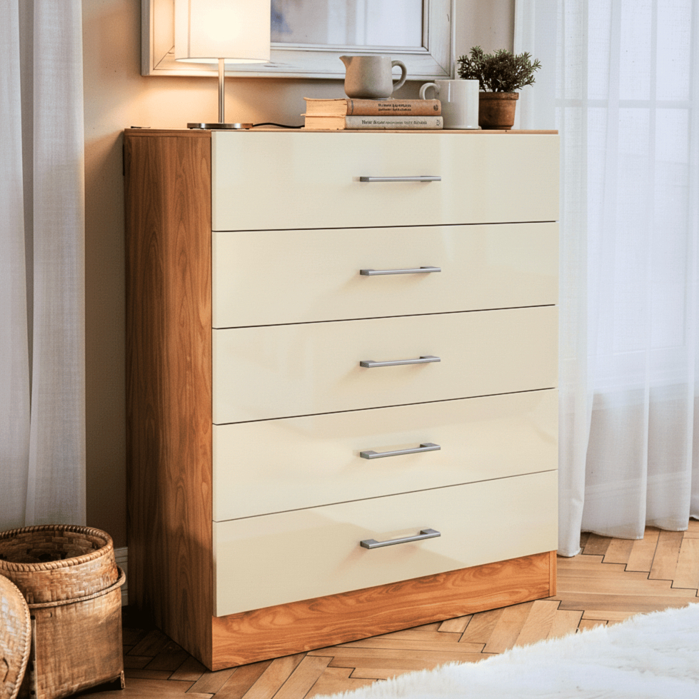 Cômoda 5 Gavetas Cinamomo Grande p/ Quarto Móvel Gaveteiro Organizador de Roupas - Blue Moby