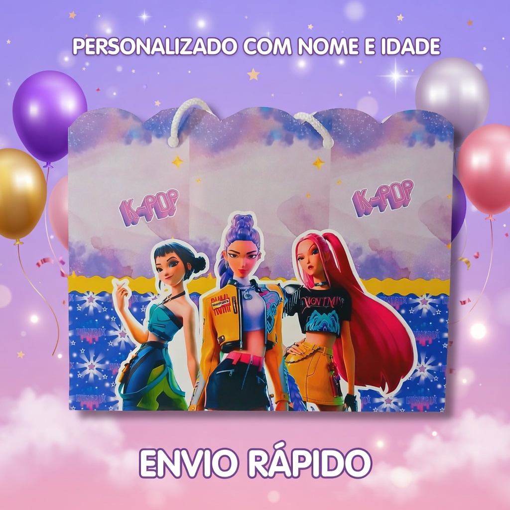 Sacolinha Surpresa Personalizada Guerreiras do K - Pop | Lembrancinha de Aniversário - Tam G - PEGUE E MONTE