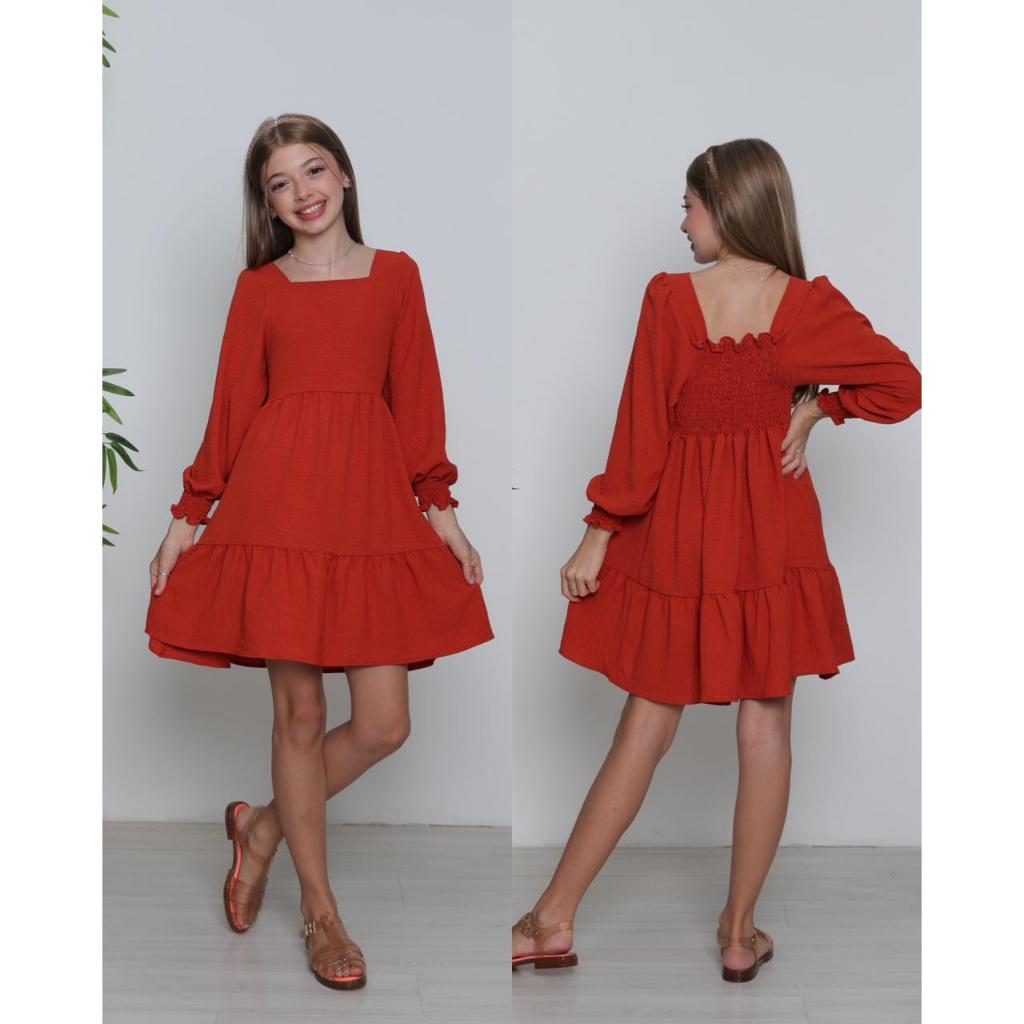 INFALTIL/JUVENIL VESTIDO CURTO DE MANGA LONGA MENINAS