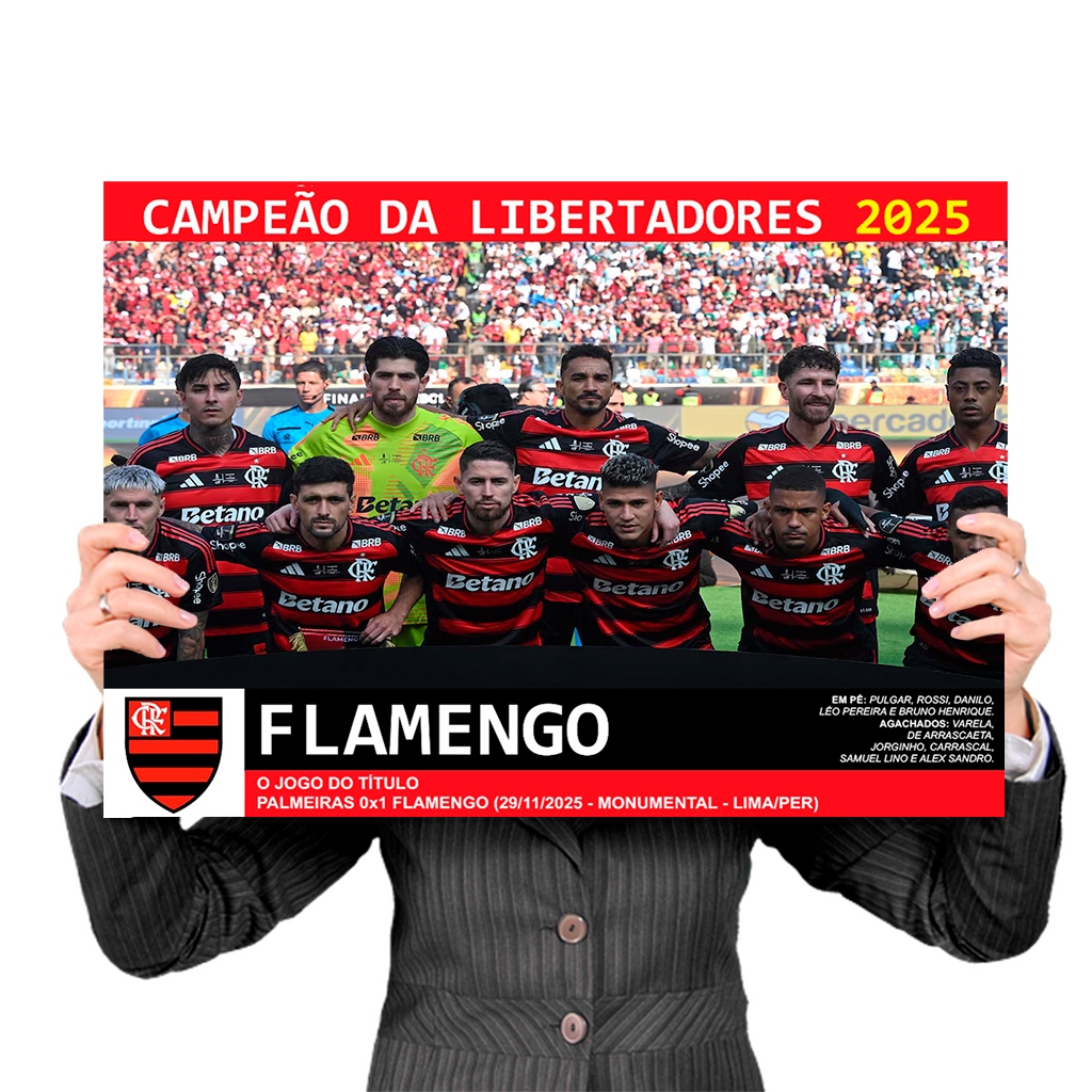 Pôster GRANDE Flamengo Campeão da Libertadores 2025 - Plastificado Premium