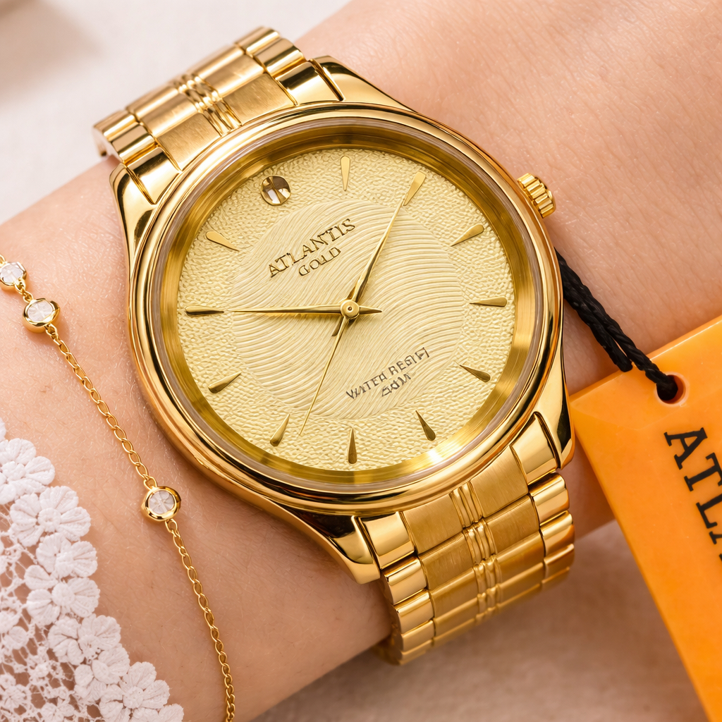 Relógio Feminino Atlantis Original Gold Prateado Exclusivos + Caixinha Pesonalizada