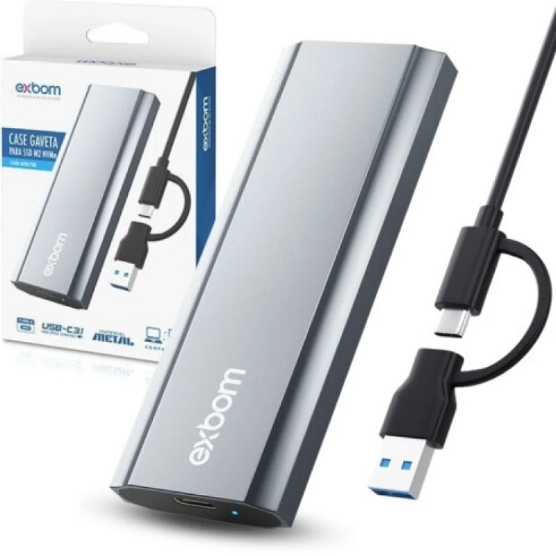 Mini Case de Alumínio para SSD M.2 NVME - Compacto, Portátil e Compatível com USB 3.1 Gen2 Type-C