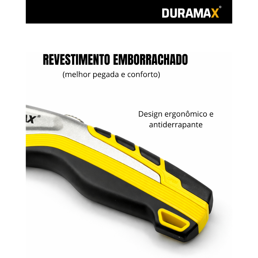 Detalhes do Estilete Metal Emborrachado Trapezoidal 19mm 5 Lâminas extras uso doméstico e profissional