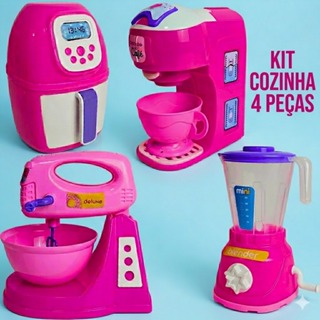 Kit Cozinha Infantil Brinquedo Eletrodomesticos Air Fryer Cafeteira Batedeira Liquidificador 4 Peças - colorido em Oferta na Shopee