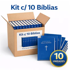 Kit 10 Bíblias Sagrada | NVI | Capa Brochura Cruz Azul Evangelismo
