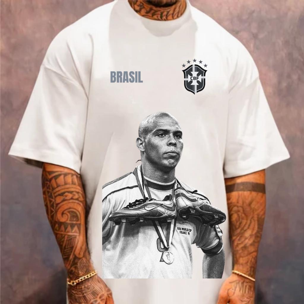 Camiseta Oversized Ronaldo Fenômeno Copa do Mundo Brasil R9 Camisa Algodão Modelos Brasileiro