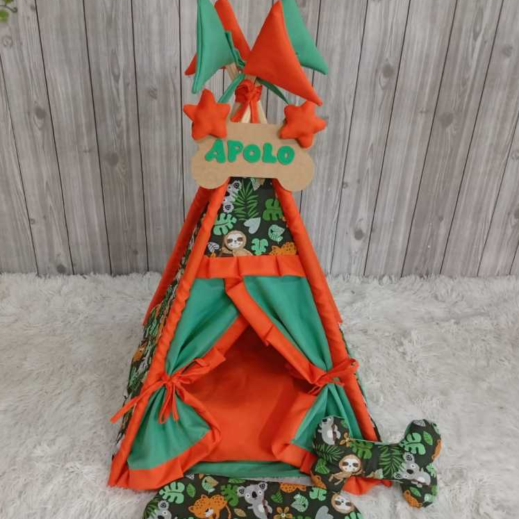 Tenda Pet Tamanho P Cabana Cães Gatos Lávavel Plaquinha Personalizada Almofada de Ossinho
