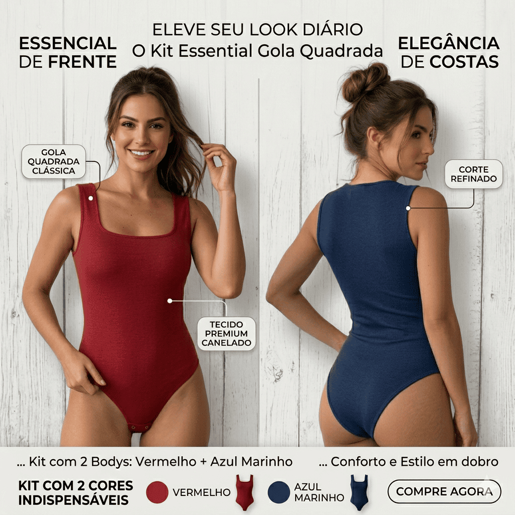 BODY FEMININO MANGA CURTA DECOTE QUADRADO BÁSICO FORRO DUPLO | REGATA CLEAN FRONT Collant