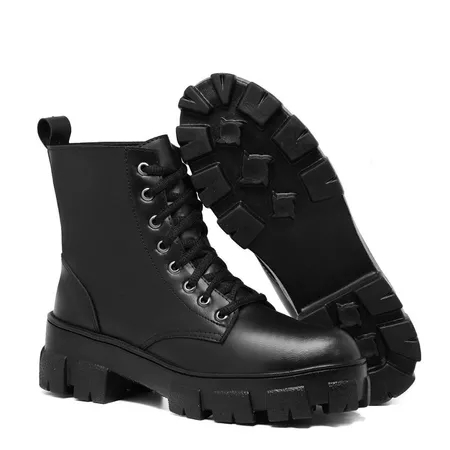 Coturno Feminino Tratorada Bota Feminina Cano Curto De Plataforma Bota Botinha Feminina Militar Blogueira