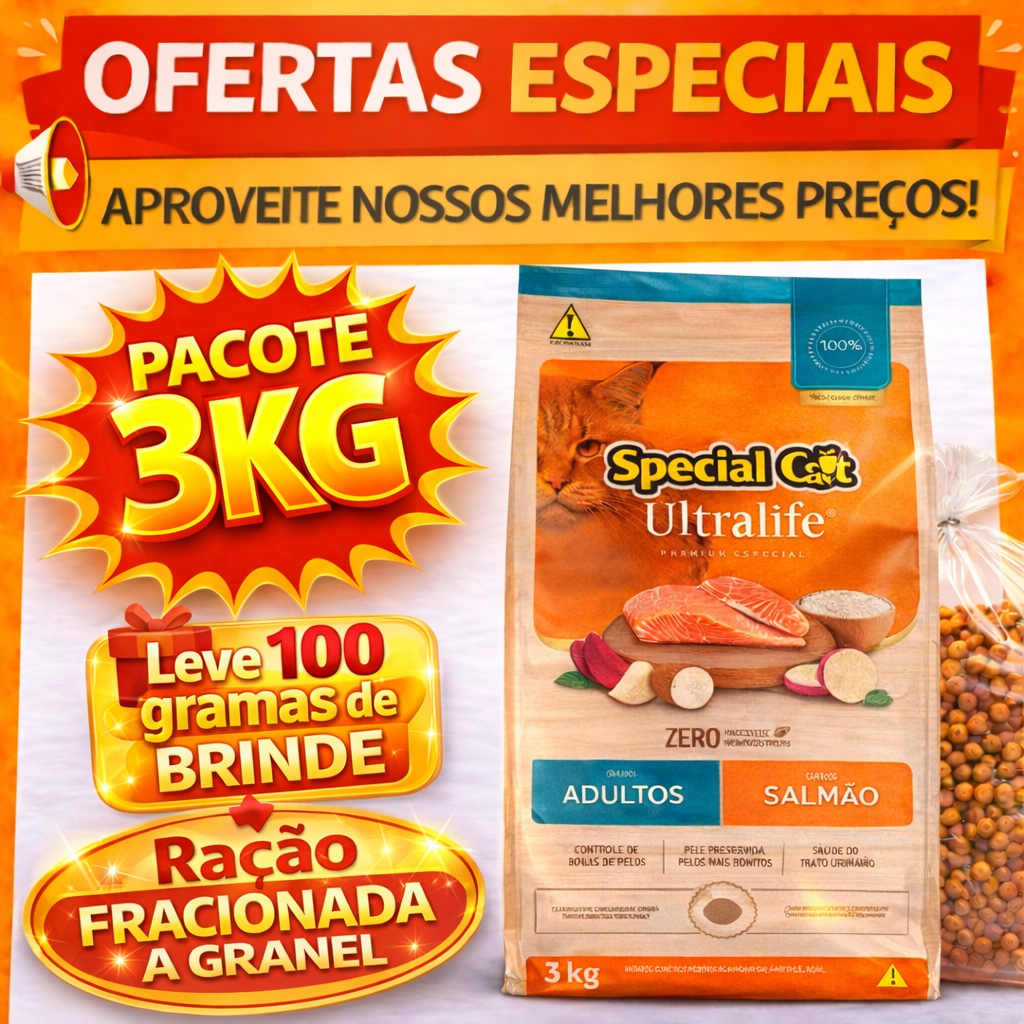 Ração Special Cat Premium Ultralife Salmão e Arroz gatos adultos 3KG e 1KG em Oferta na Shopee