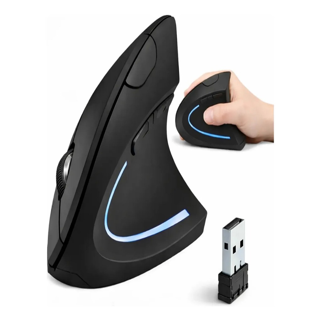 Mouse Vertical Ergonômico Sem Fio Wireless Conexão Via Usb