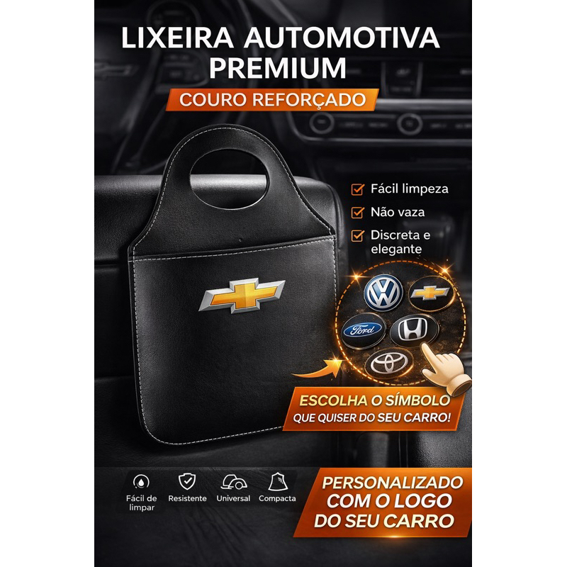 Lixeira Automotiva Couro Premium Personalizada com Logo do Carro Universal Resistente Não Vaza Luxo Carro