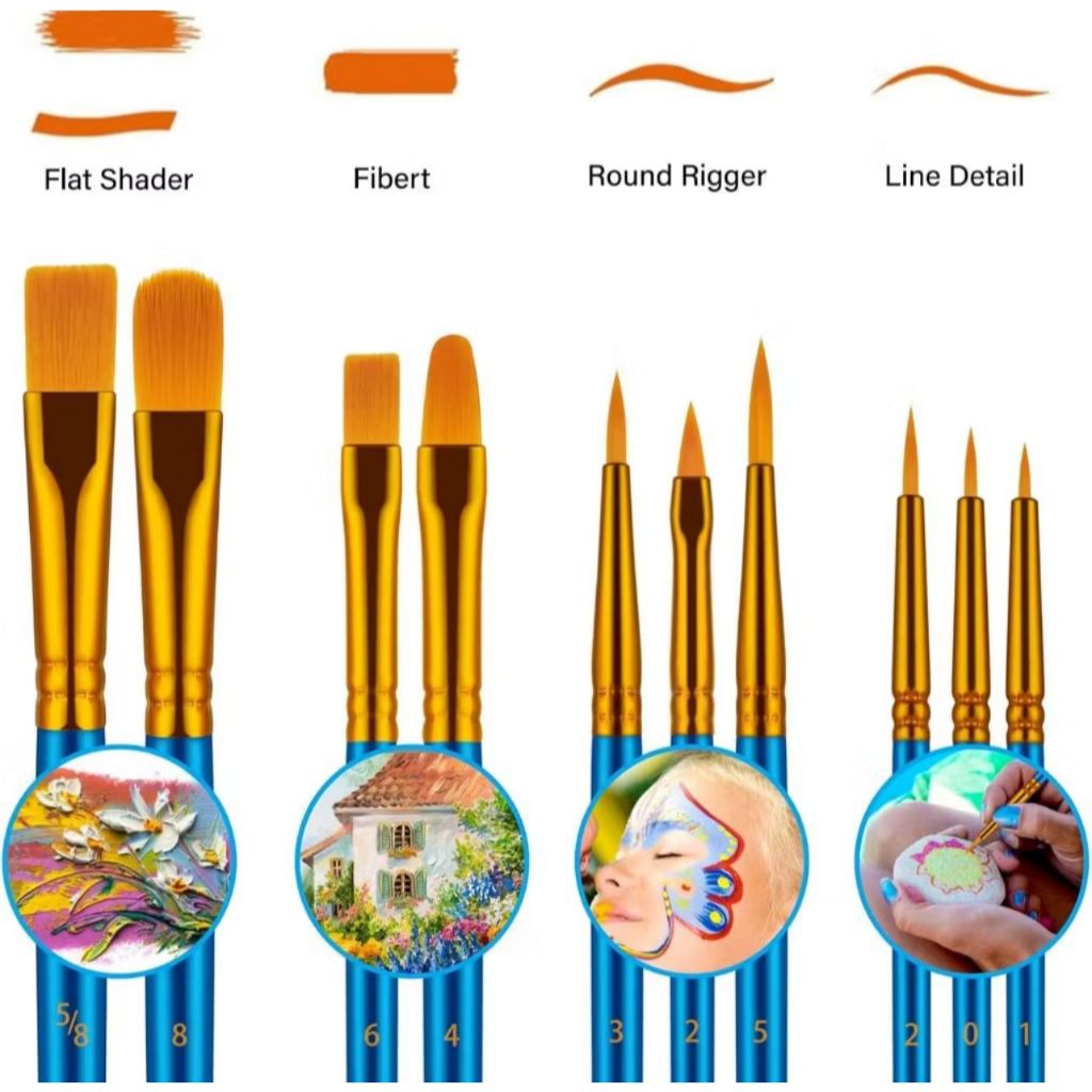 Kit com 10 Pincéis artísticos para pintura cerdas macias - Aquarela, Guache, Óleo, Acrílica