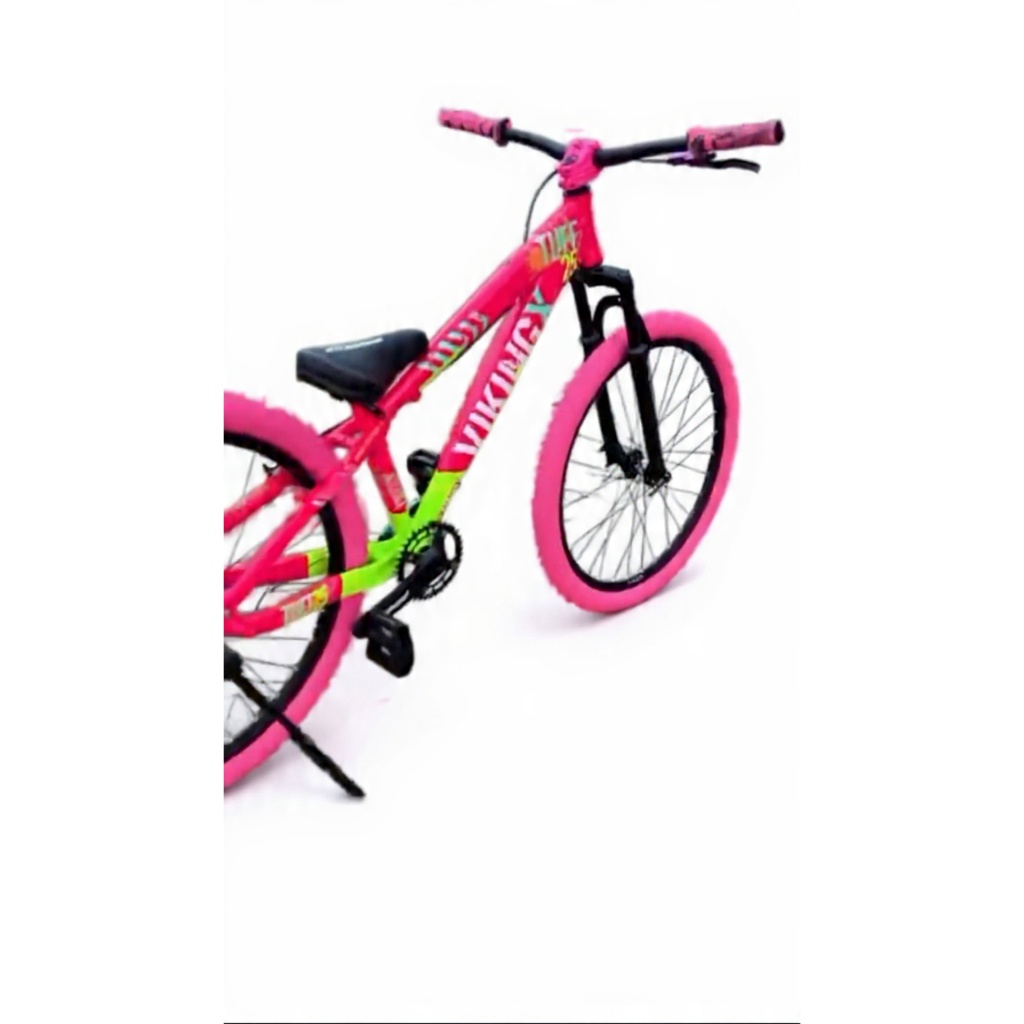 Bicicleta Vikingx rosa verde tuff 25 aro 26 Vmaxx com pneu Kenda flame rosa