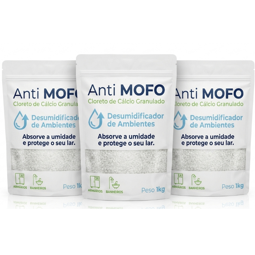 3 kg Refil Anti mofo | Desumidificador Guarda Roupas e Armário | Cloreto de Calcio Granulado