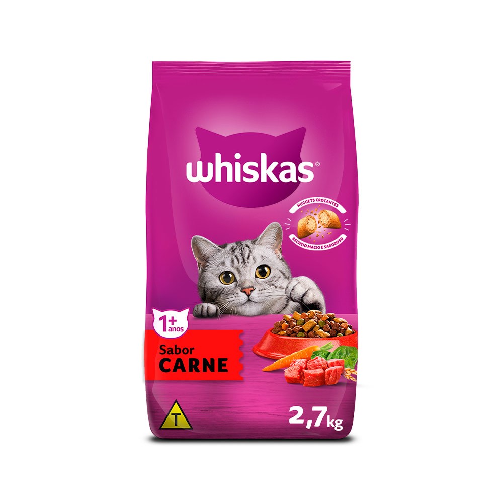 Ração Carne Gatos Adultos 2,7kg Whiskas