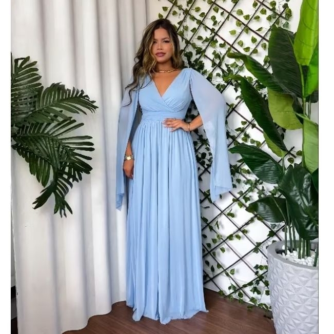 vestido festa longo maria tule liso ideal para madrinhas de casamento formatura.convidadas