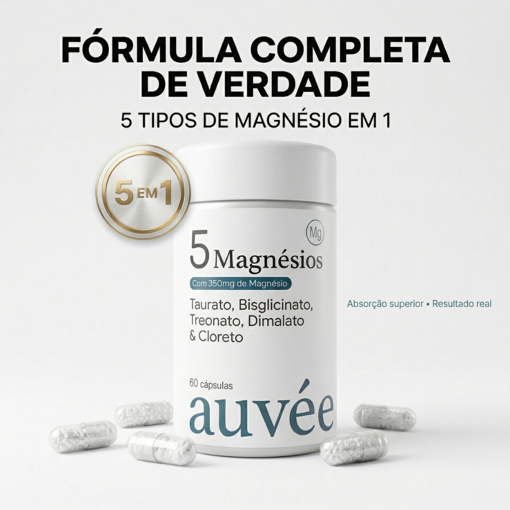 5 Magnésios Ultra Concentrado | Sono, Ansiedade e Energia | Relaxamento e Foco | Auvée 60 Cáps