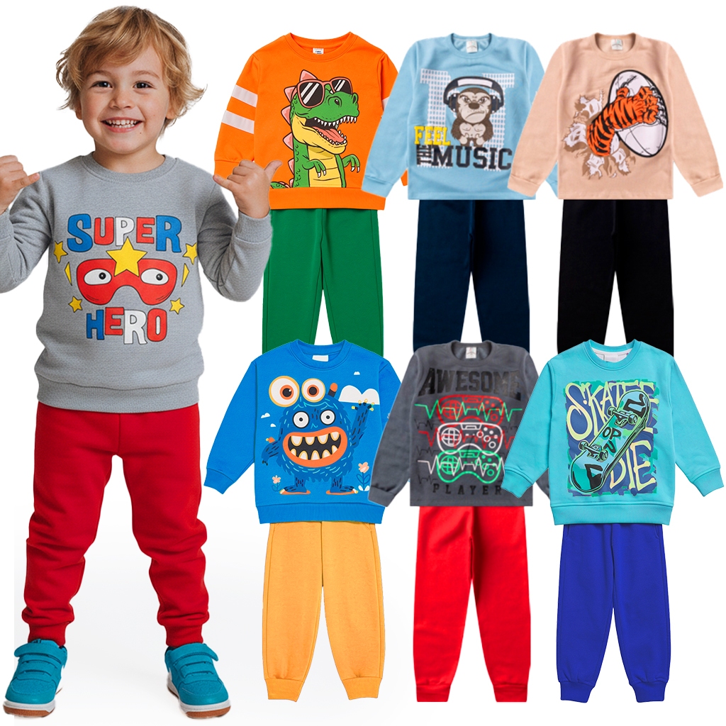 Kit 2 Peças Moletom Inverno Menino Conjunto Infantil Masculino Outono