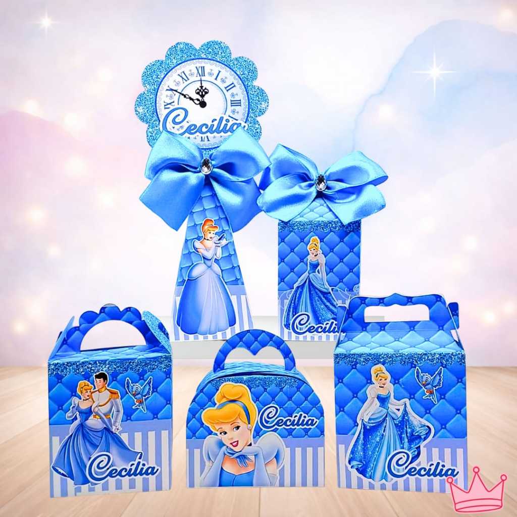 Kit Festa Princesa Cinderela - Caixas Personalizadas - PEGUEeMONTE - Lembrancinha - Decoração - Evento _ Menina