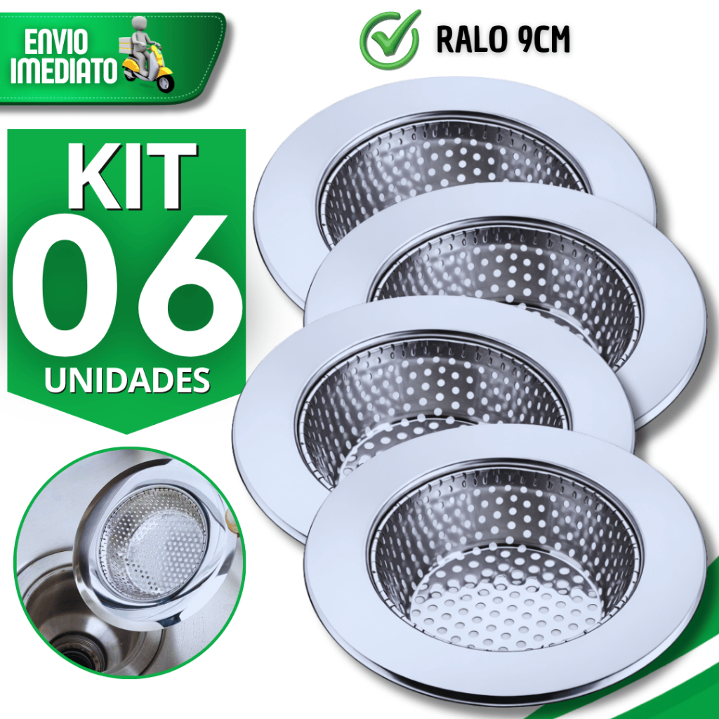 Jogo Ralos para Cozinha 9cm Inox, Exclusivo para Pia Anti-Sujeira Ralinhos Pia Cozinha Utilidades