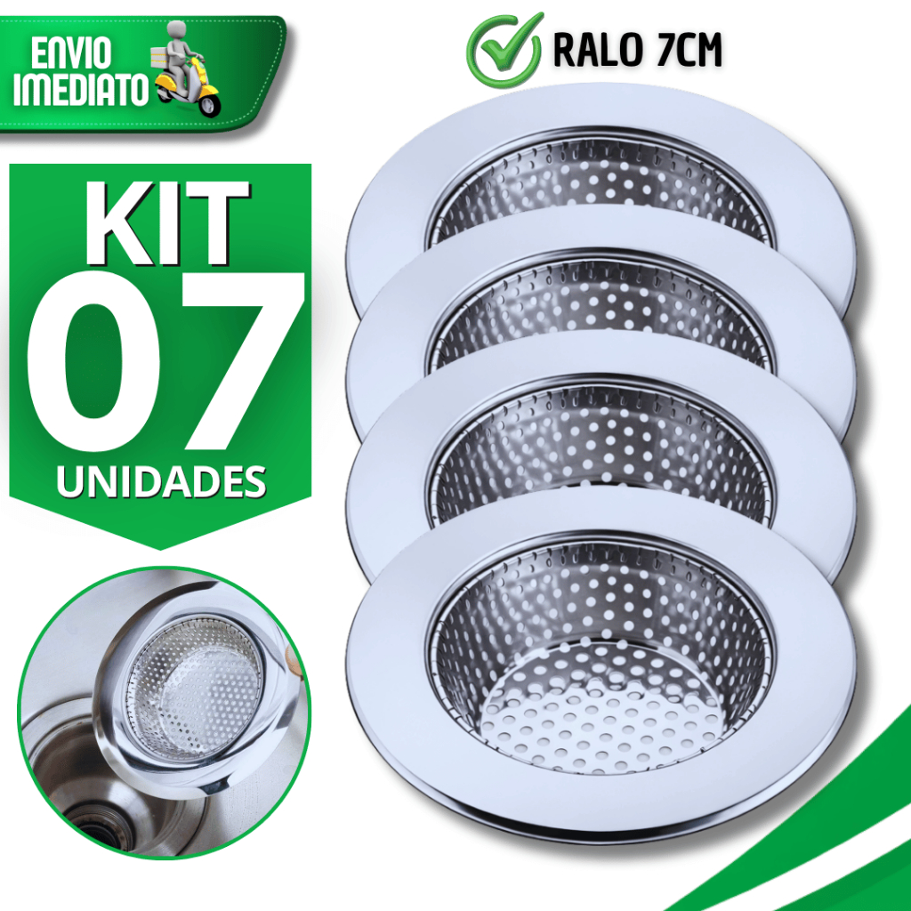 Conjunto Ralo Cozinha 7cm Inox, Exclusivo para Pia Anti-Sujeira Ralinhos Pia Cozinha Utilidades