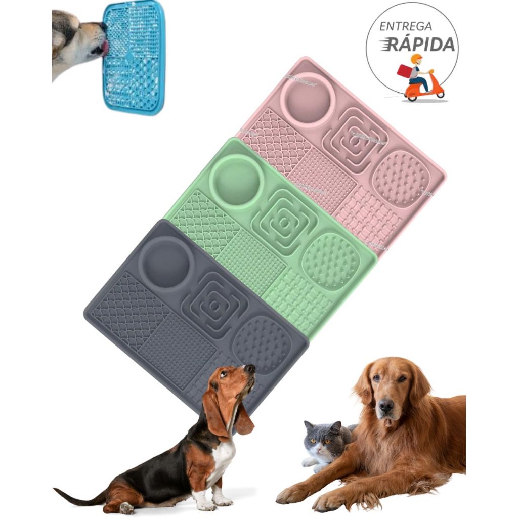 Tapete Interativo Lamber Comedouro Lento de Silicone - Para Cães e Gatos Antiestresse