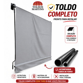 Toldo Retrátil Cortina Lona 1,50 x 2,50 Completo com Tubos | Área Externa Varanda Janela Impermeável