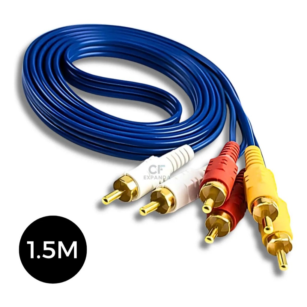 Cabo AV RCA 3 X 3 Amarelo Branco Vermelho Áudio e Vídeo Dvd Player Video Game Receptor Home Theater
