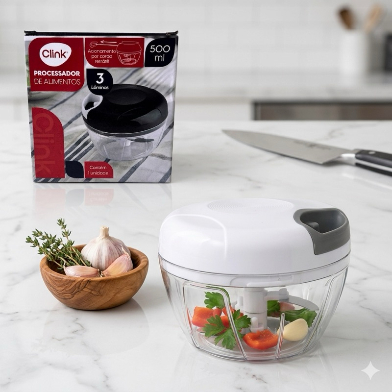 Processador Manual 2 Lâminas Turbo Portátil Cozinha Legumes Alho Rápido