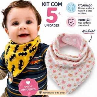 kit 5 Babador bandana Atoalhado Bebê Menina ou Menino