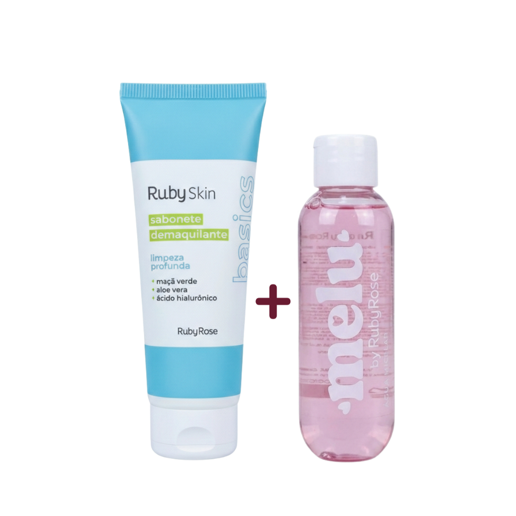 Água Micelar Melu + Sabonete Demaquilante Ruby Rose® Kit Skincare Limpeza Facial
