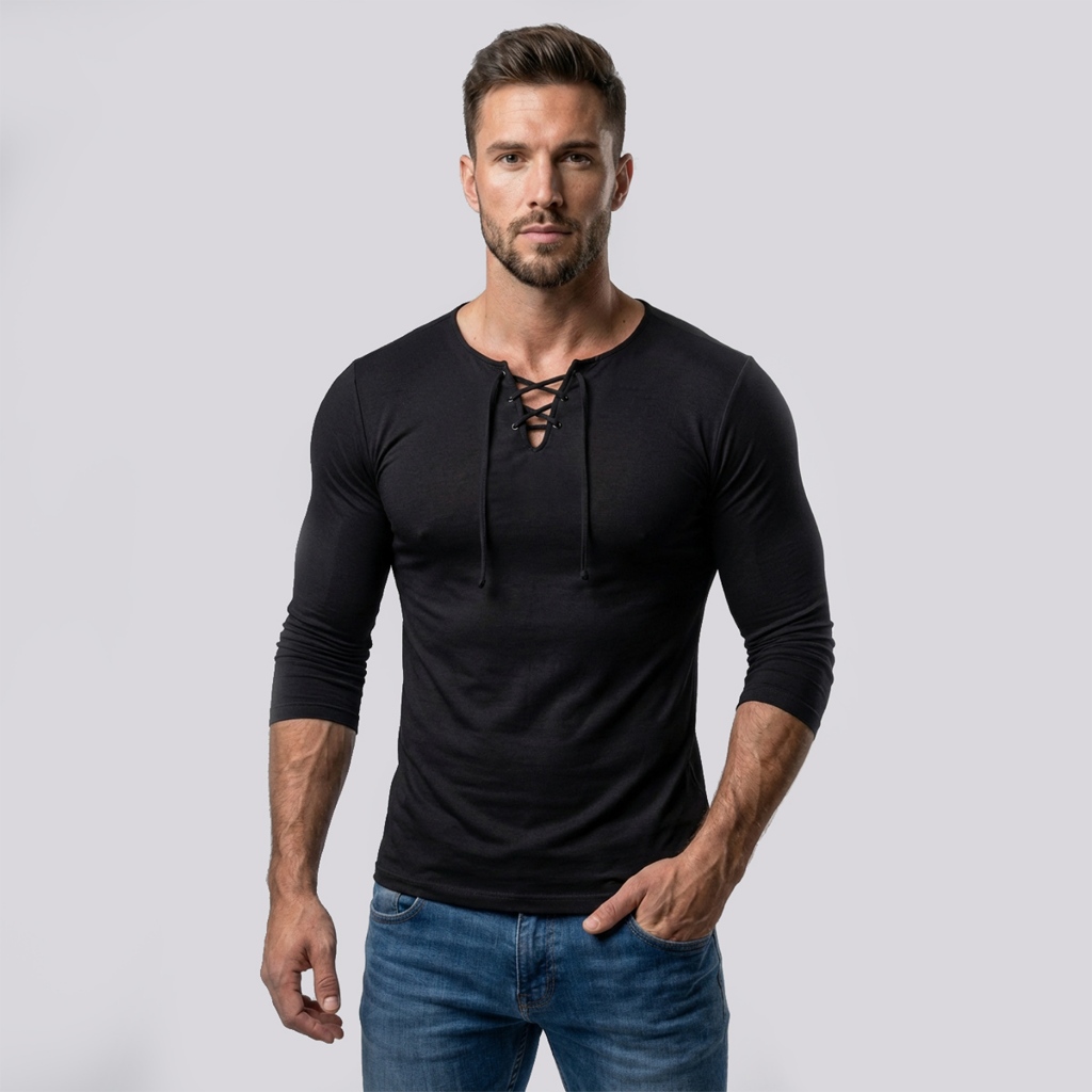 Camiseta Slim Bata Ilhós Masculina Básica Camisa Viscose Elastano Blusa Manga Longa Viscolycra