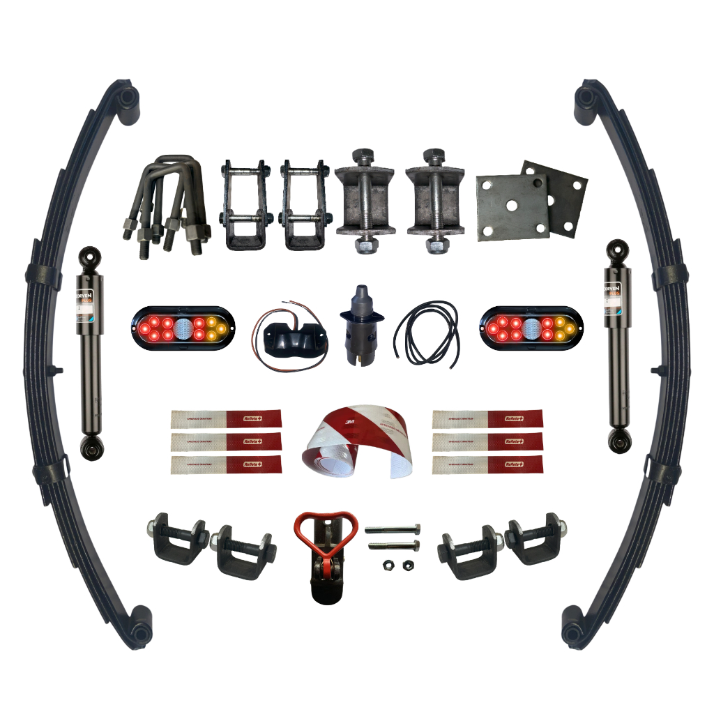 Kit Suspensão Convencional Com Amortecedor E Lanterna Blindada Para Carretinha Reboque Chassi 700Kg Com Molas 5x60