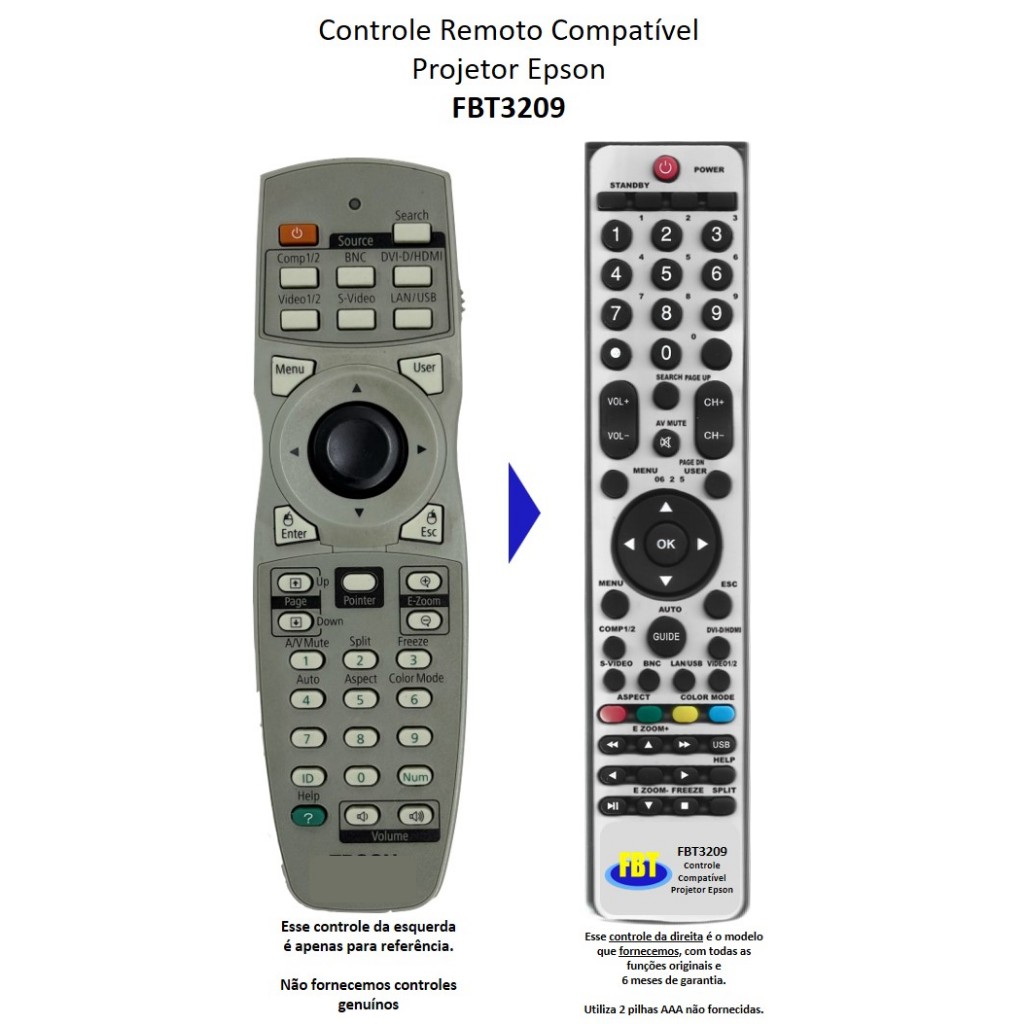 Controle Remoto Compatível Epson Projetor PowerLite G5900 EP-L735U FBT3209