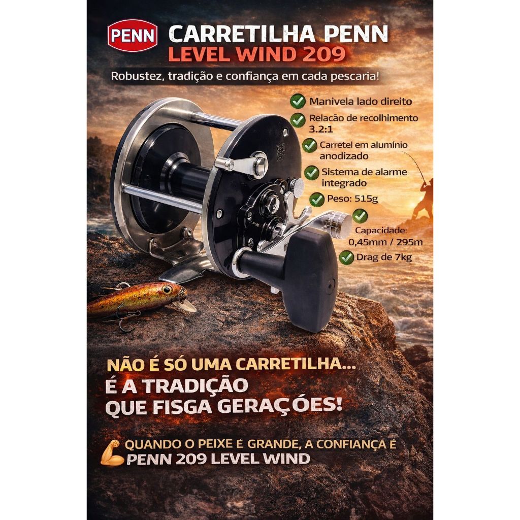 CARRETILHA PENN 209 LEVEL WIND DIREITA PESCA DE DOURADO JAÚ PACU TRAÍRA