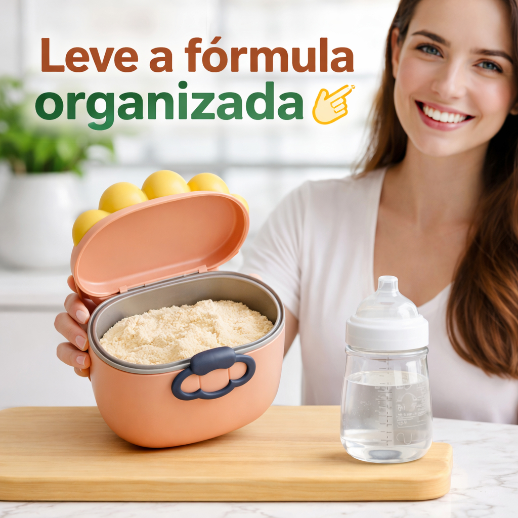 Pote Porta Leite em Pó Bebê com Dosador Portátil
