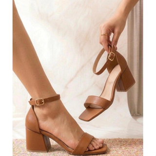 Sandália Feminina Salto Bloco Médio 5cm Confortável Casual Trabalho Tendencia Blogueira Elegante Noiva em Oferta na Shopee