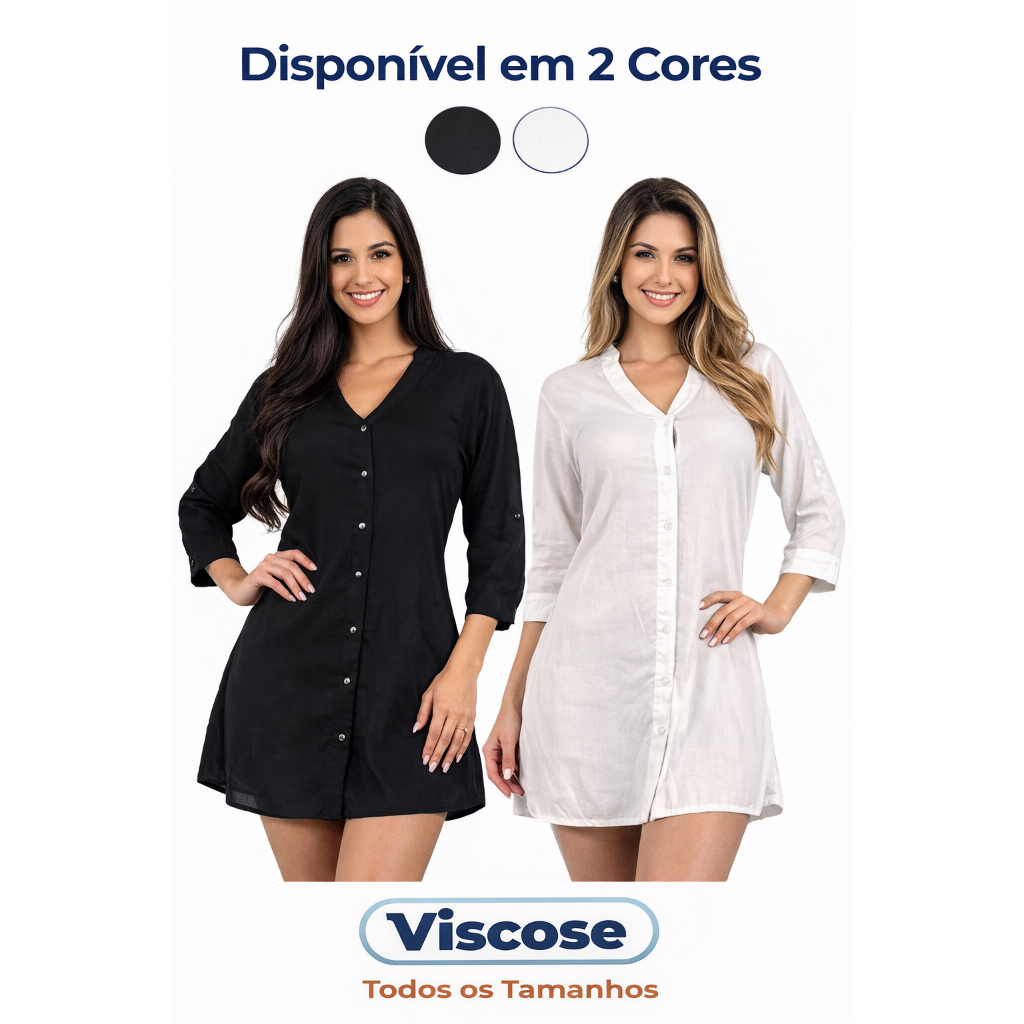 Bata Indiana Feminina Viscose Saida Praia Lisa Casual Preto Branco Azul Rosa Verde Coral