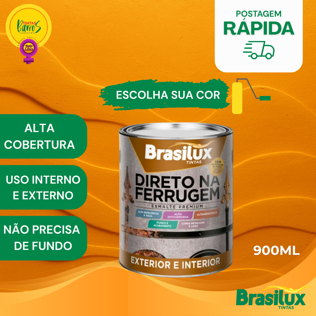TINTA DIRETO NA FERRUGEM ESM. SINT 900ML BRASILUX ( VARIAS CORES)