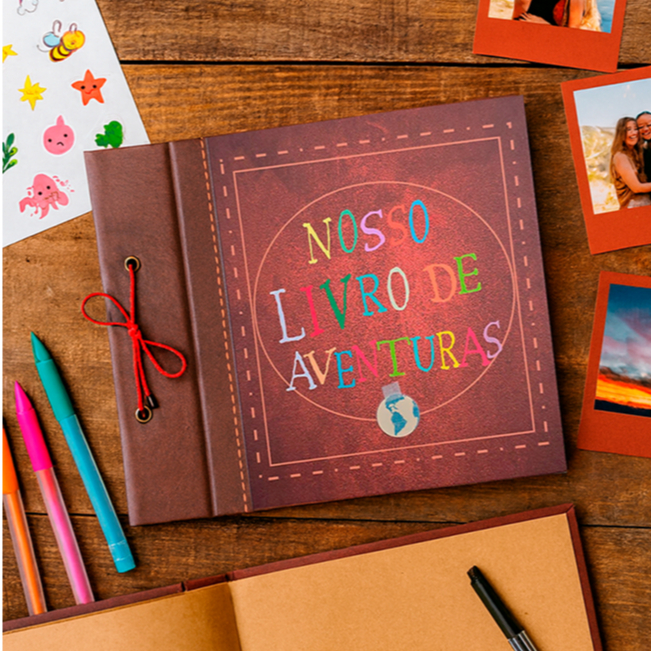 Álbum de Memórias Nosso Livro de Aventuras Scrapbook Vintage