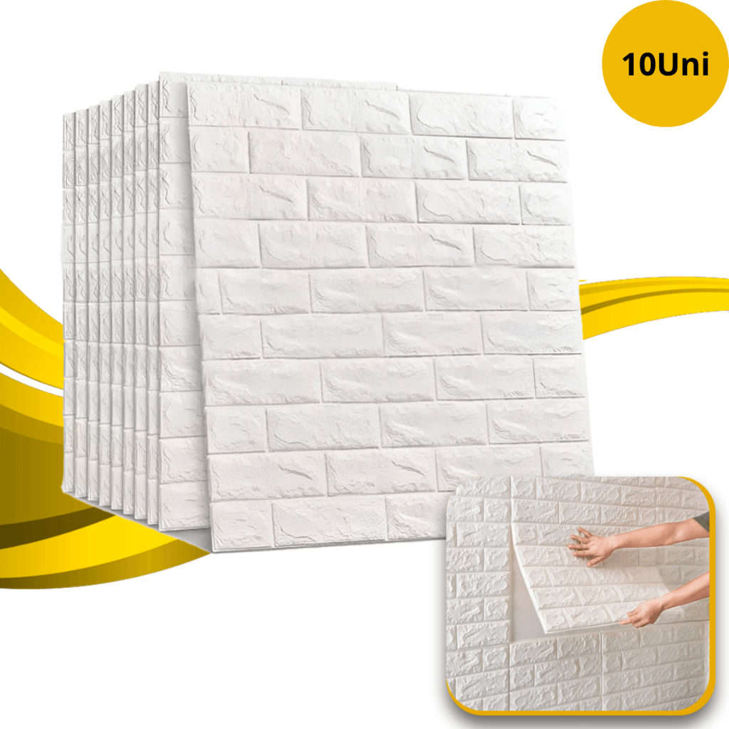 Kit 10 Placa Adesiva 3D Tijolinho Branca 70x77cm REVESTIMENTO DECORATIVO DE ALTA QUALIDADE